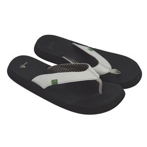Sanuk Womens Size 10 Black White Grid Strap Flip Flop Sandals‎ Thong Sandals